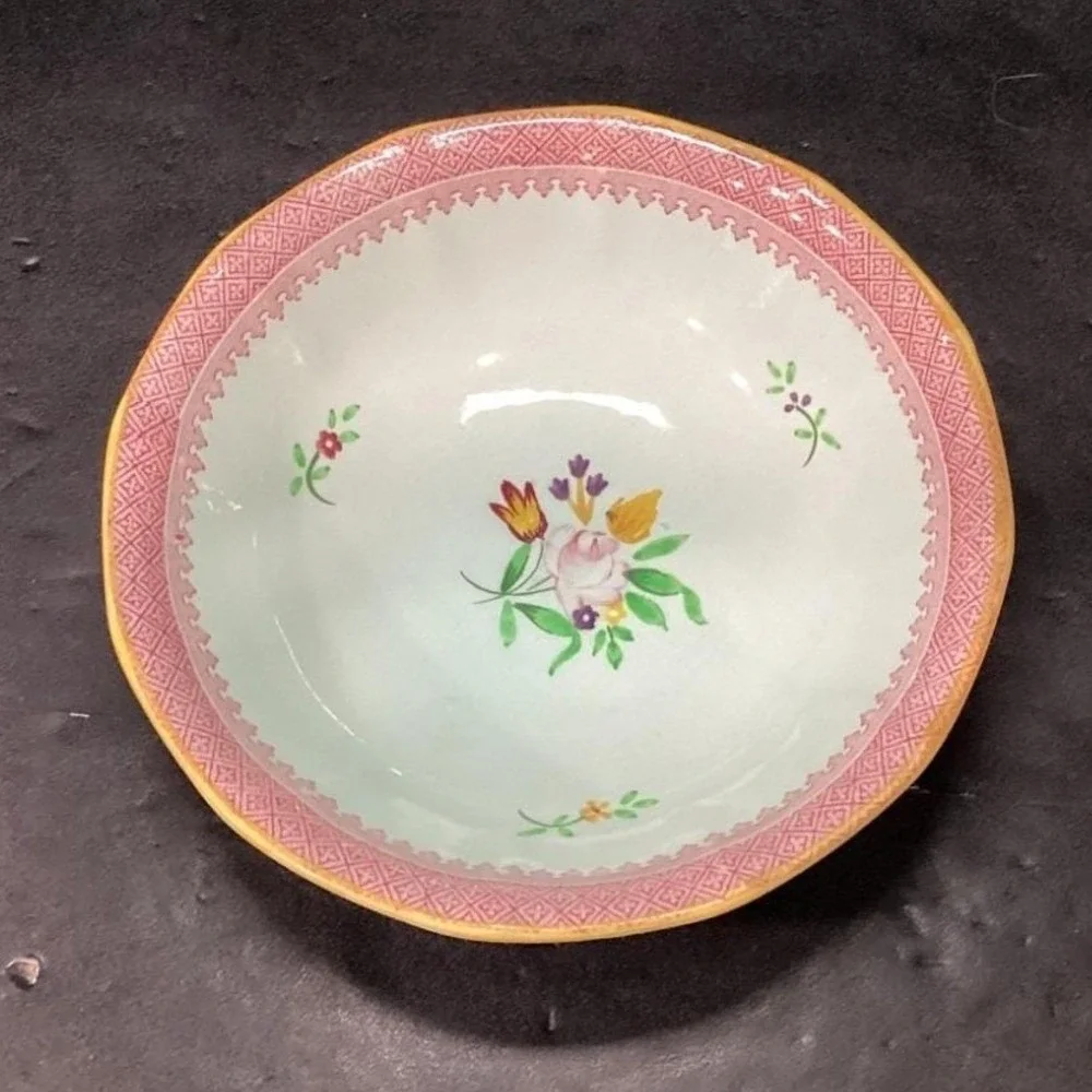 Adams Calyx Ware Lowestoft Dessert Bowl, Hand-Painted Fruit, Vtg English Pottery